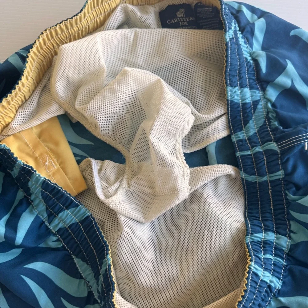 Caribbean Joe Swim Trunks Mens XXL‎ Blue Tropical Hawaiian Shorts  Mesh Lined